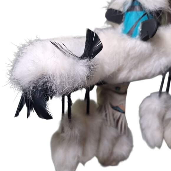 Kachina Doll Eagle Julie Loley 402706 Fur Wood Navajo Dineh Turquoise 12 Inch - Picture 2 of 16